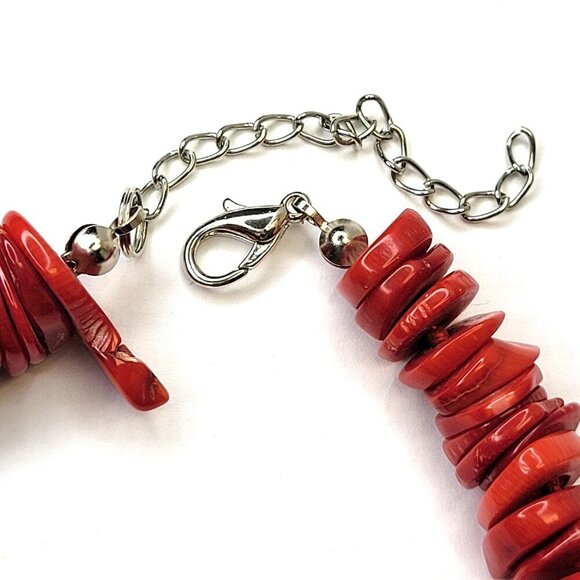 Womens Red Coral Necklace  Disc Beaded Necklace - Picture 12 of 16